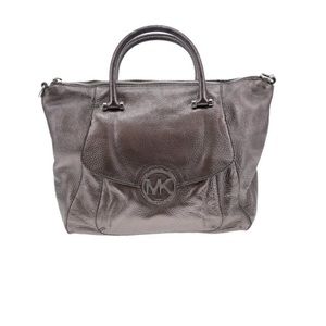 Michael Kors metallic silver gray leather bag purse satchel tote